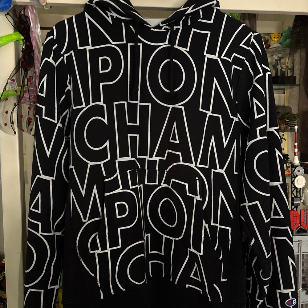 Champion Black and White Reverse Weave Hoodie